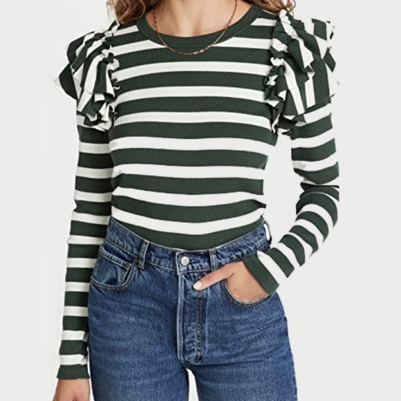 Veronica Beard Sweaters - VERONICA BEARD Stripe ruffle sweater top